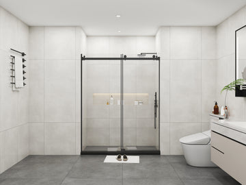 Frameless Sliding Glass Shower Doors 72" Width X 76"Height With 3 8" 10Mm Clear Tempered Glass, Matt Black Finish Matt Black Bathroom American Design Stainless Steel Tempered Glass