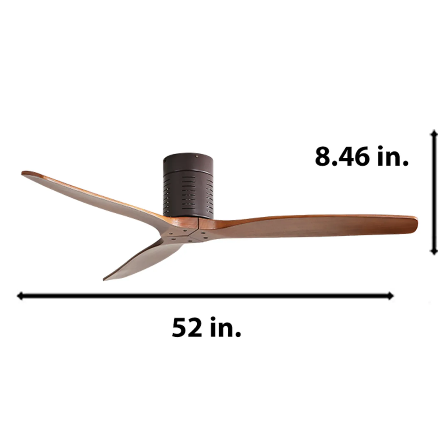 52 Inch Flush Mount Ceiling Fan With Remote Control, 3 Reversible Wood Blades Noiseless Dc Motor Ceiling Fan Without Light Coffee Metal & Wood