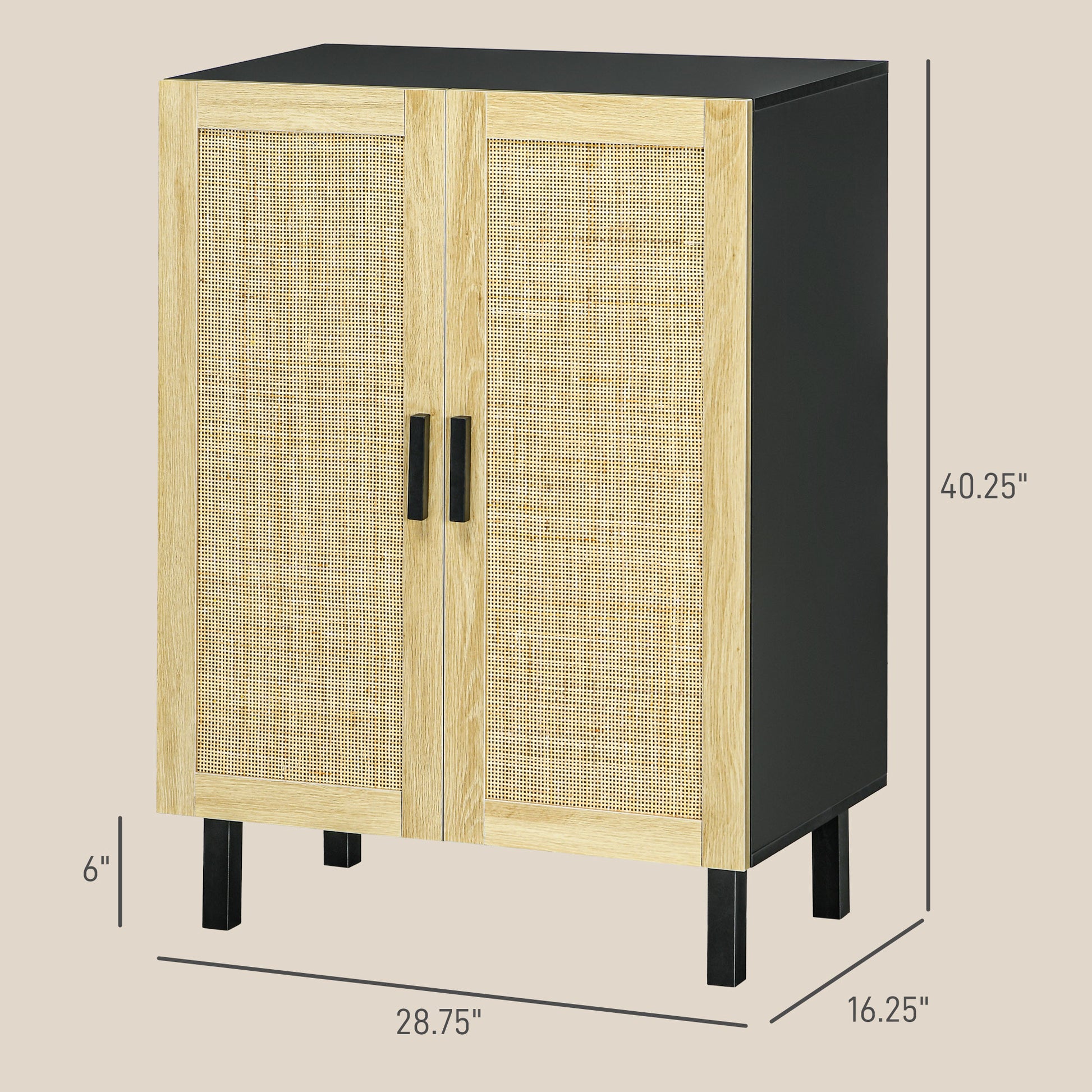 Homcom Sideboard Buffet Cabinet, Kitchen Cabinet, Coffee Bar Cabinet With 2 Rattan Doors And Adjustable Shelves, Black And Natural Black Natural Particle Board