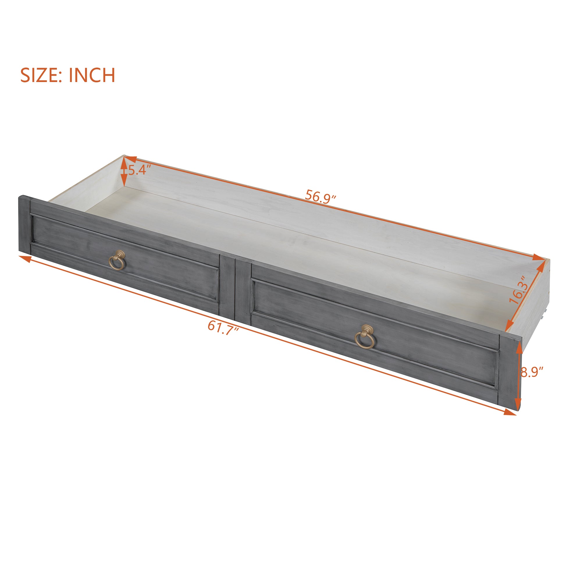 Queen Murphy Bed With Large Drawers,Gray Queen Gray Plywood