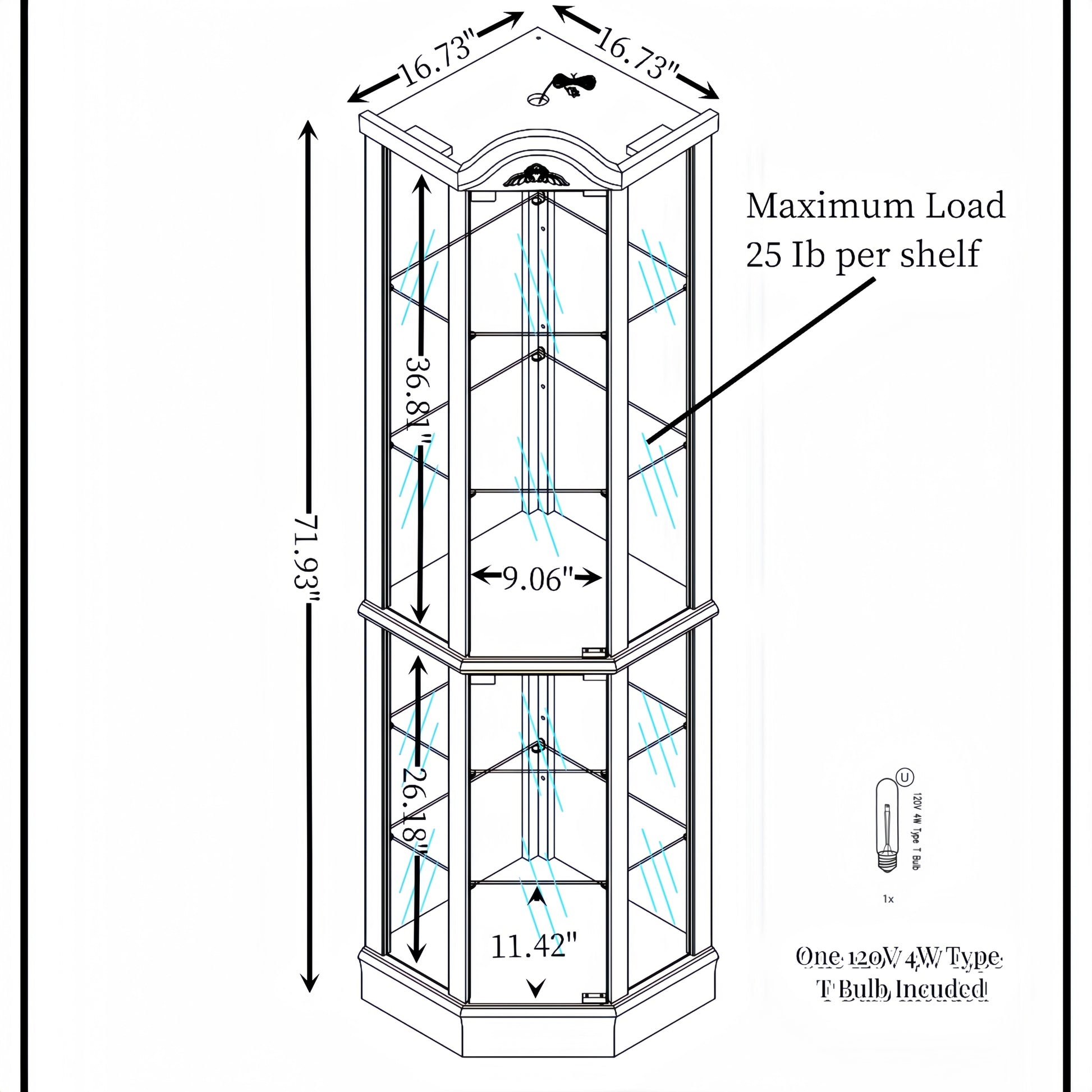 Glass Cabinet Lighted Corner Cabinet Corner Display Curio Cabinet, Glass Display With Light Included Bar Cabinet,Wine Cabinet With Adjustable Glass Shelves Carved Decoration Cherry Light Included Cherry Mdf Glass