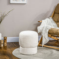 Homcom Modern Round Ottoman, Teddy Fleece Fabric Upholstered Foot Stool With Padded Seat For Living Room, Entryway, White Cream White Polyester