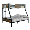 Wooden & Metal Frame Twin Full Size Bunk Bed, Black Black Wood Metal