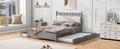 Queen Size Wooden Storage Platform Bed, With 2 Big Drawers, T Size Trundle, Gray Queen Gray Plywood
