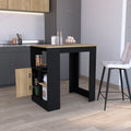 Stirling Kitchen Island With 1 Door Cabinet Push To Open System And Side Shelves Black Natural Oak Black Natural Particle Board