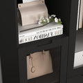 Wooden Floor Cabinet With 2 Glass Doors And 2 Storage Space,Black ,Living Room Bathroom Entryway Black Mdf