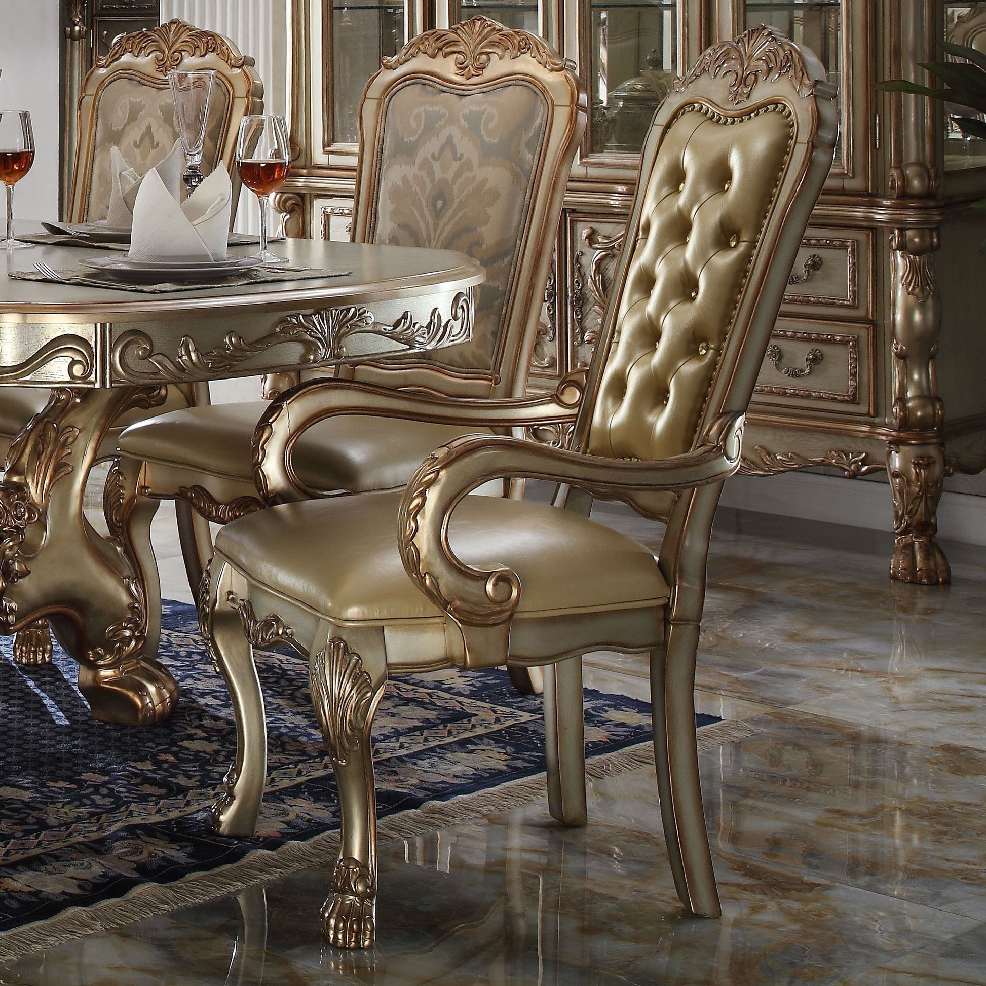 Bone And Gold Patina Padded Side Chair Set Of Solid Beige Gold Dinin