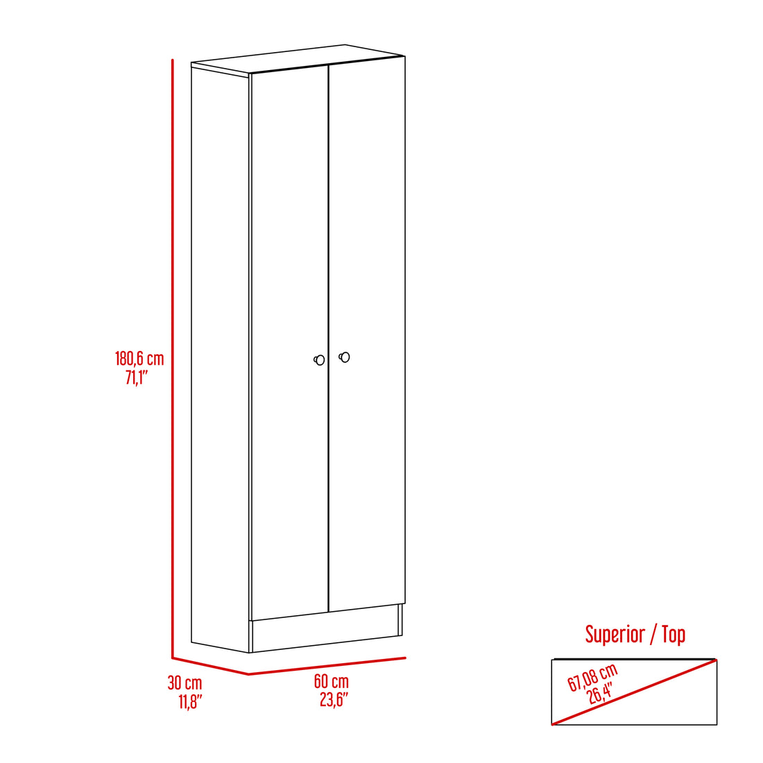 Multistorage Cabinet 71" H, Two Doors, Five Internal Shelves, White White Particle Board Particle Board