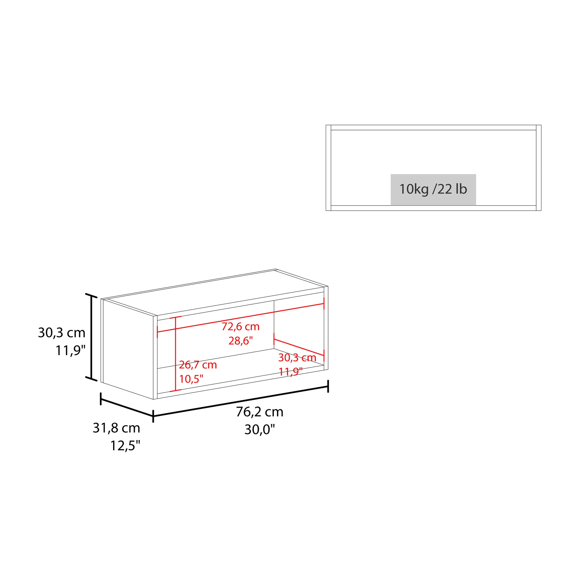 Wally 30" Wide X 12"H Open Wall Cabinet, Wall Shelf, Storage Cabinet, Cube Shelf Bedroom, Office, Living Room, Garage White Primary Living Space Shelves Included Modern Particle Board