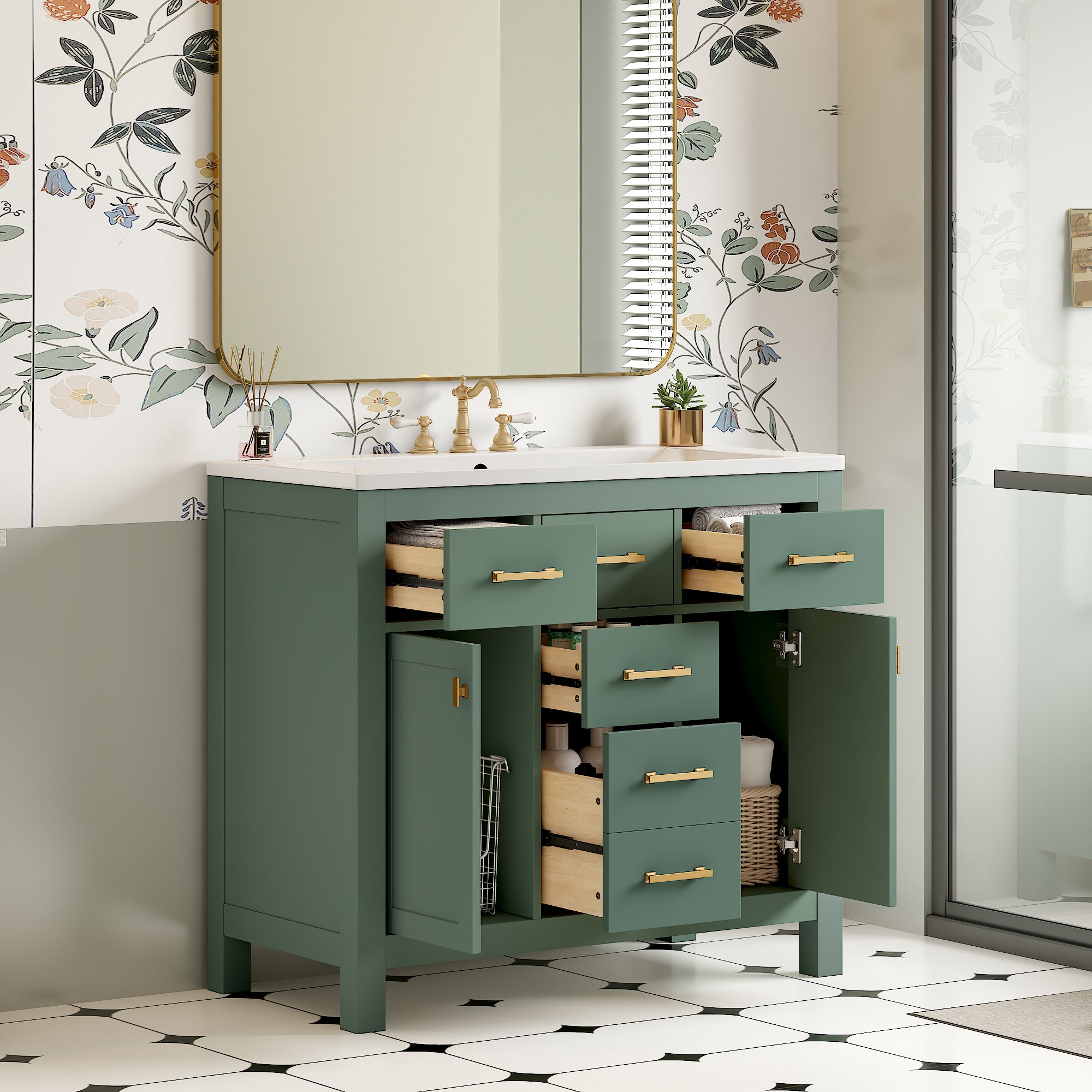 Store Modern Bathroom Floor Cabinet with 4 Drawers