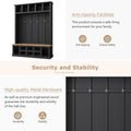 Farmhouse Wooden Style 78''H Modern Hall Tree With Wide Storage Seating Bench, Entryway Shoe Cabinet With 13 Compartments, Elegant Coat Rack With 6 Hooks For Mudroom, Living Room, Black Black Primary Living Space Particle Board