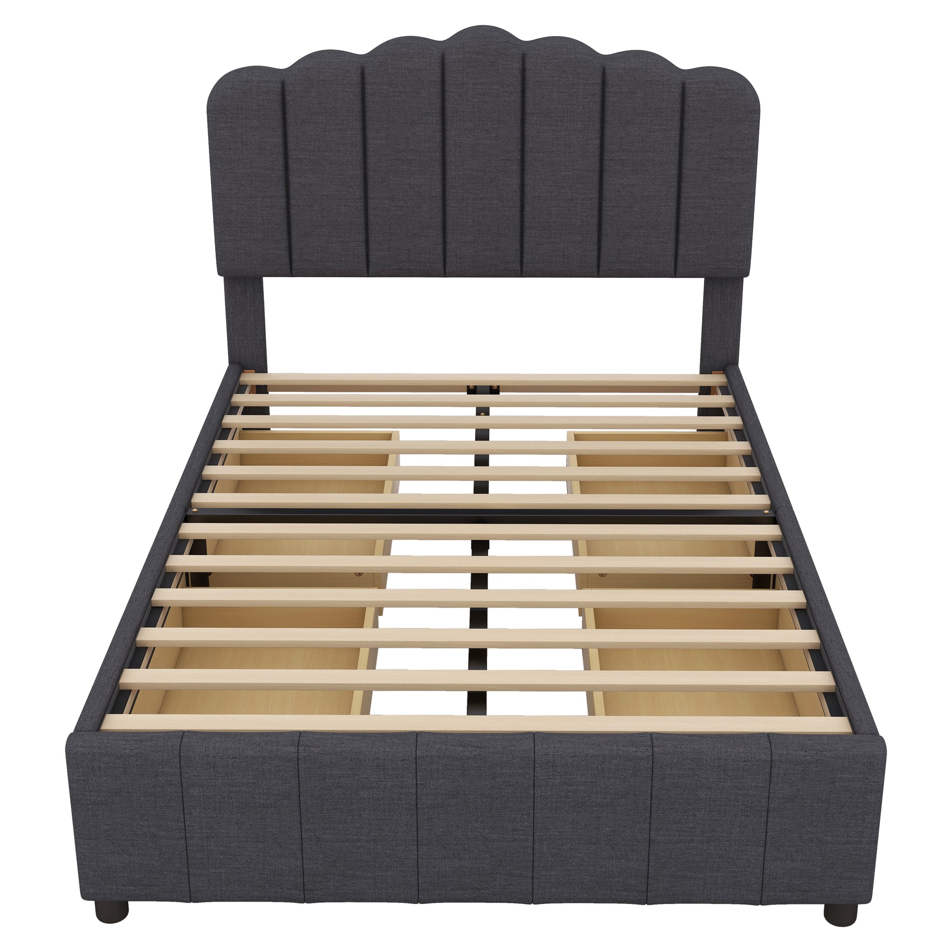 Full Size Upholstered Bed With 4 Storage Drawers,Wood Slat Support, Gray Full Gray Upholstered