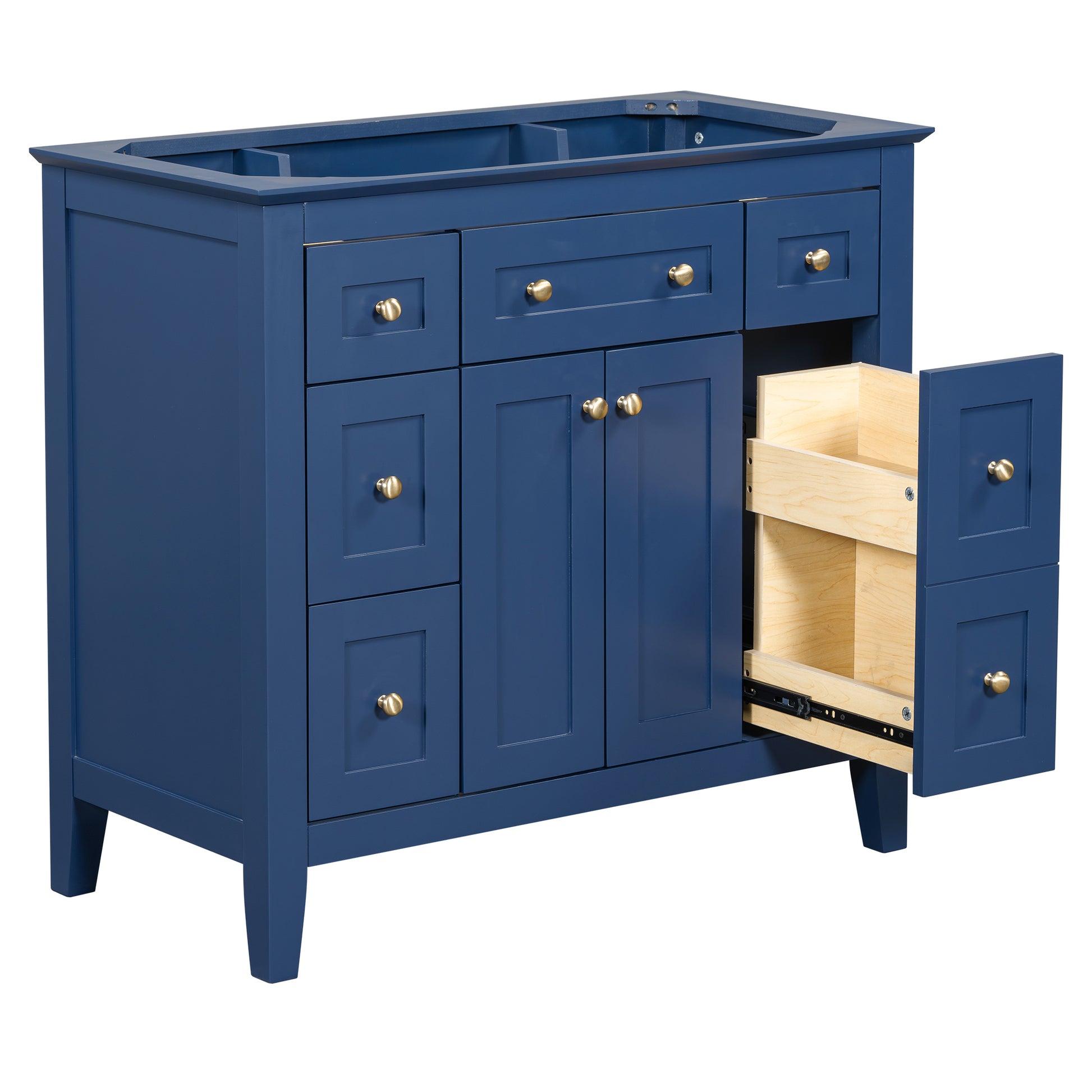 36'' Bathroon Vanity Without Sink, Modern Freestanding Single Bathroom Cabinet With 6 Drawers & 2 Cabinets, Storage Cabinet For Bathroom, Solid Wood Frame Vanity Set, Blue Not Include Sink 4 Blue 2 2 Bathroom Freestanding Solid Wood Mdf Painted