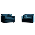 Accent Chair Set Of 2, High End Chenille Upholstered Armchairs, Living Room Side Chairs With Toss Pillow, Blue Chenille Blue Chenille 2 Seat