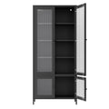 Large Metal Storage Cabinet Display Cabinet With 4 Glass Doors 5 Shelves Side Cabinet Bookcase Freestanding Cabinet For Bedroom Living Room Pantry Home Office Black, Fluted Tempered Glass Black Bedroom Classic Steel