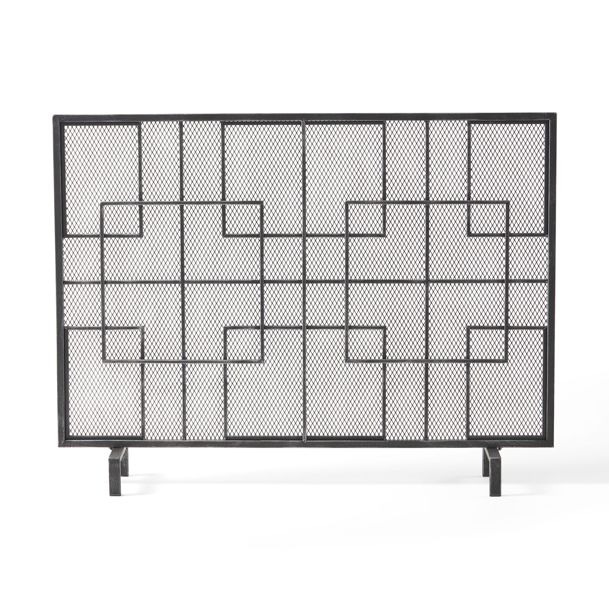 Fire Screen Black Silver Iron