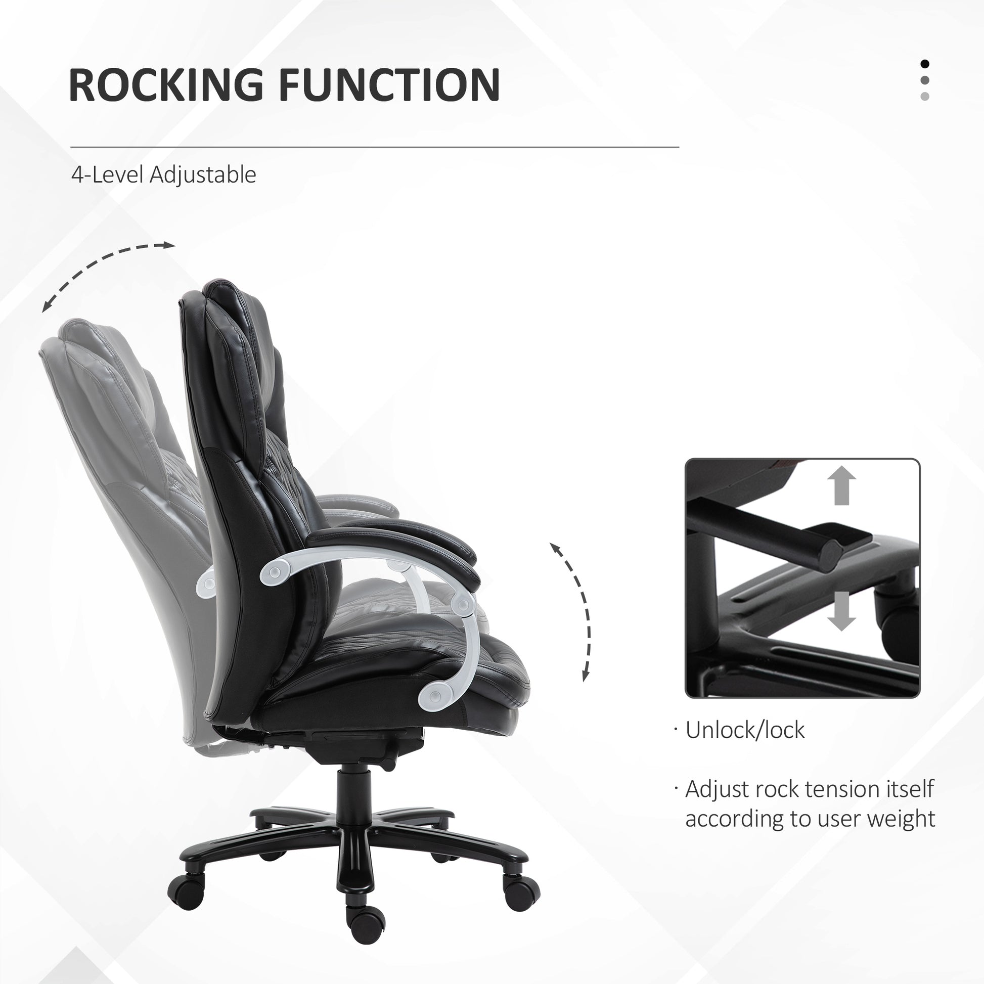 Vinsetto Big And Tall Executive Office Chair With Wide Seat, Computer Desk Chair With High Back Diamond Stitching, Adjustable Height & Swivel Wheels, Black Black Pu Leather