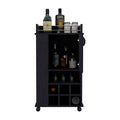 Fargo Bar Cart With Cabinet, 6 Built In Wine Rack And Casters Black Primary Living Space Modern Particle Board Open Storage Engineered Wood