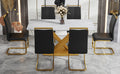 Table And Chair Set, The Table Is Equipped With A Marble Patterned Mdf Tabletop And Gold Table Legs.The Chair Is Equipped With Pu Synthetic Leather High Back Cushion And Gold Coated Metal Legs. Gold Black Seats 4 Mdf Metal