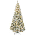 Homcom 7.5Ft Tall Prelit Artificial Christmas Tree Holiday D Cor With 1188 Snow Flocked Branches, 500 Warm White Led Lights, Auto Open, Green Green Plastic