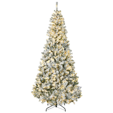 Homcom 7.5Ft Tall Prelit Artificial Christmas Tree Holiday D Cor With 1188 Snow Flocked Branches, 500 Warm White Led Lights, Auto Open, Green Green Plastic