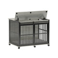 Furniture Dog Crate Sliding Iron Door Dog Crate With Mat. Grey,43.7''W X 30''D X 33.7''H Grey Dog Particle Board