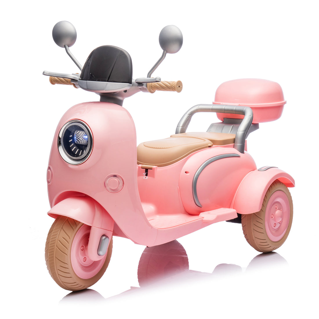 12V Two Seater Kids Ride On Electric Motorcycle,Three Wheels Kids Toy With Slow Start,Multi Function Player,Usb,Bluetooth, Light,Backseat Flip Adult Seat, Oversized Storage Box For Kids Aged 3 6. Pink Plastic