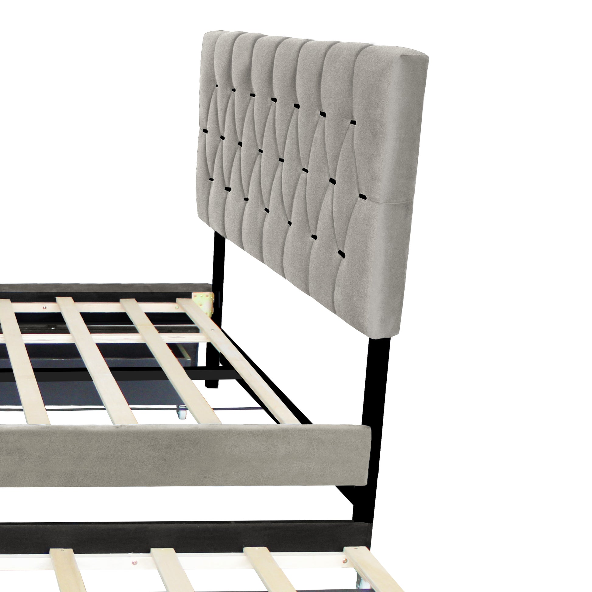 Gray Queen Size Trundle Pull Out Drawers Storage Upholstered Bed Modern Design No Box Spring Required Box Spring Not Required Queen Gray Wood Espresso Bedroom American Design,Casual,Contemporary,Modern Rubberwood Trundle Bed Included Fiber Foam And