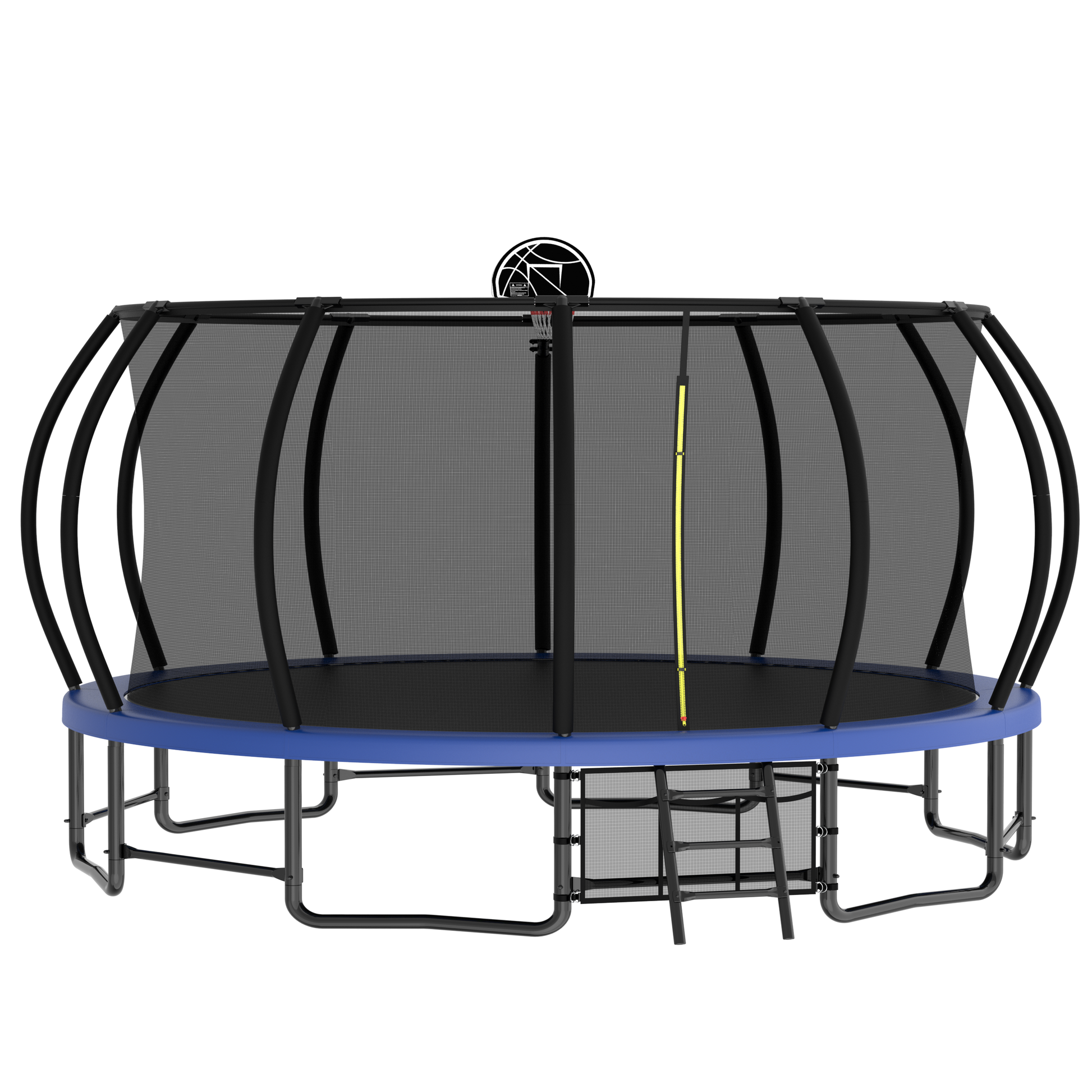 16Ft Outdoor Trampoline For Kids And Adults, Pumpkin Trampolines With Curved Poles,Heavy Duty Trampoline Anti Rust Coating Astm Approval Blue Steel