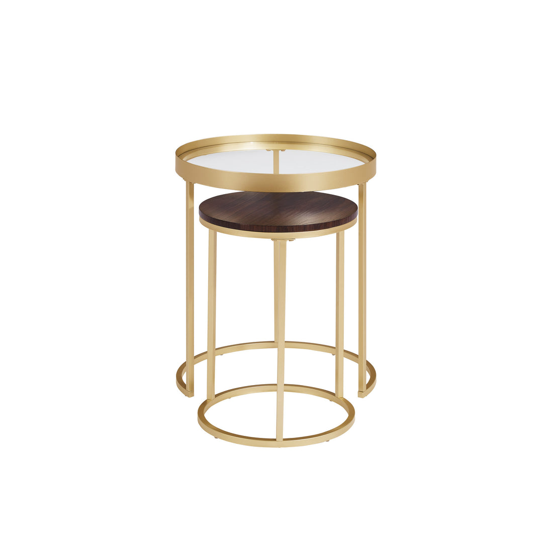 Contemporary Gold Metal Nesting Side Tables Dark Walnut Pale Gold Dark Brown Mdf