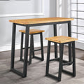 3 Piece Counter Height Table Set With Metal Sled Base, Black And Brown Brown Black Wood Metal