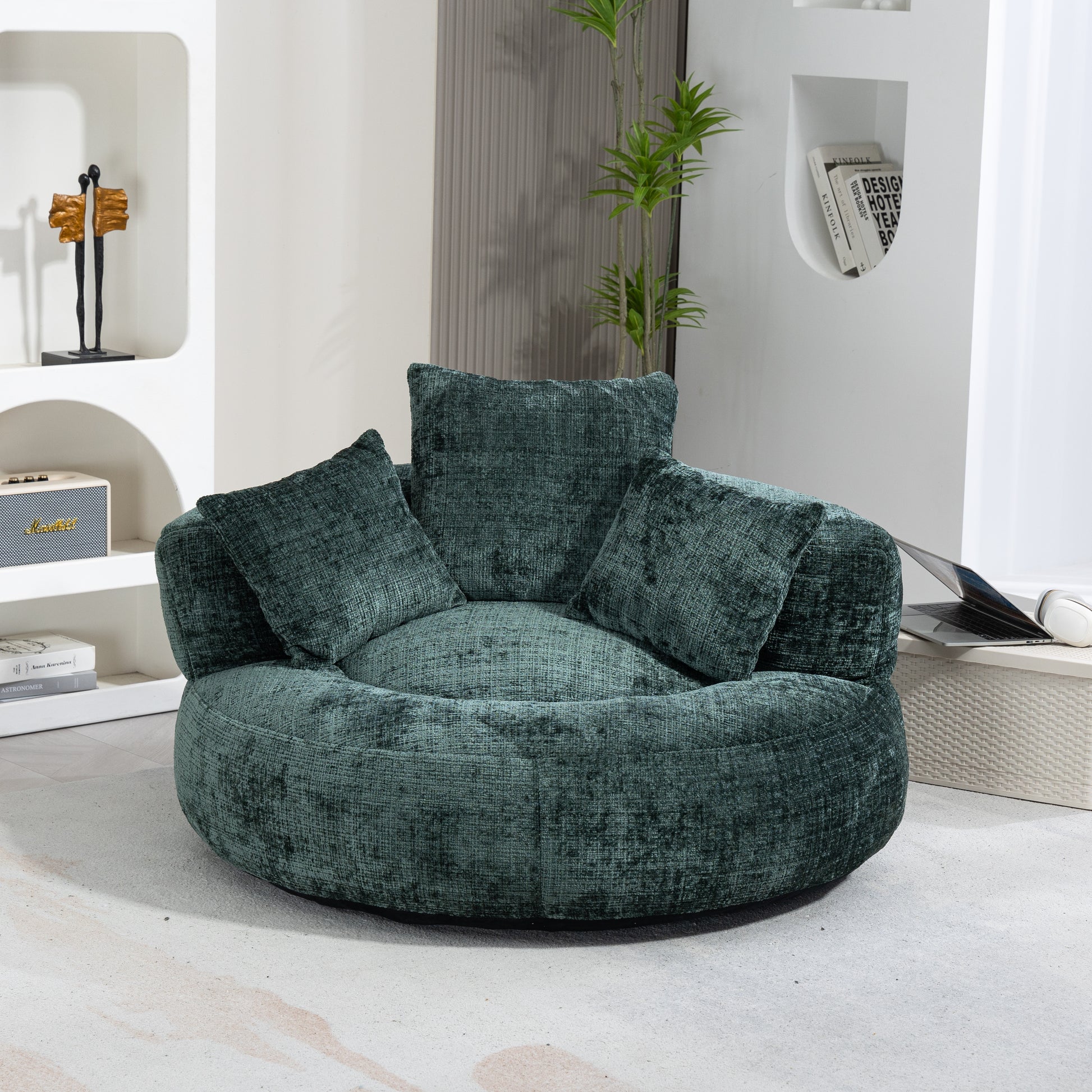 Coolmore Lazy Sofa Durable Comfort Lounger High Back Bean Bag Chair Couch With Three Pillows For Adults And Kids, Indoor & Outdoor, Single Gaming Sofa Chair For Bedroom,Office Emerald Chenille Emerald Foam Chenille 1 Seat
