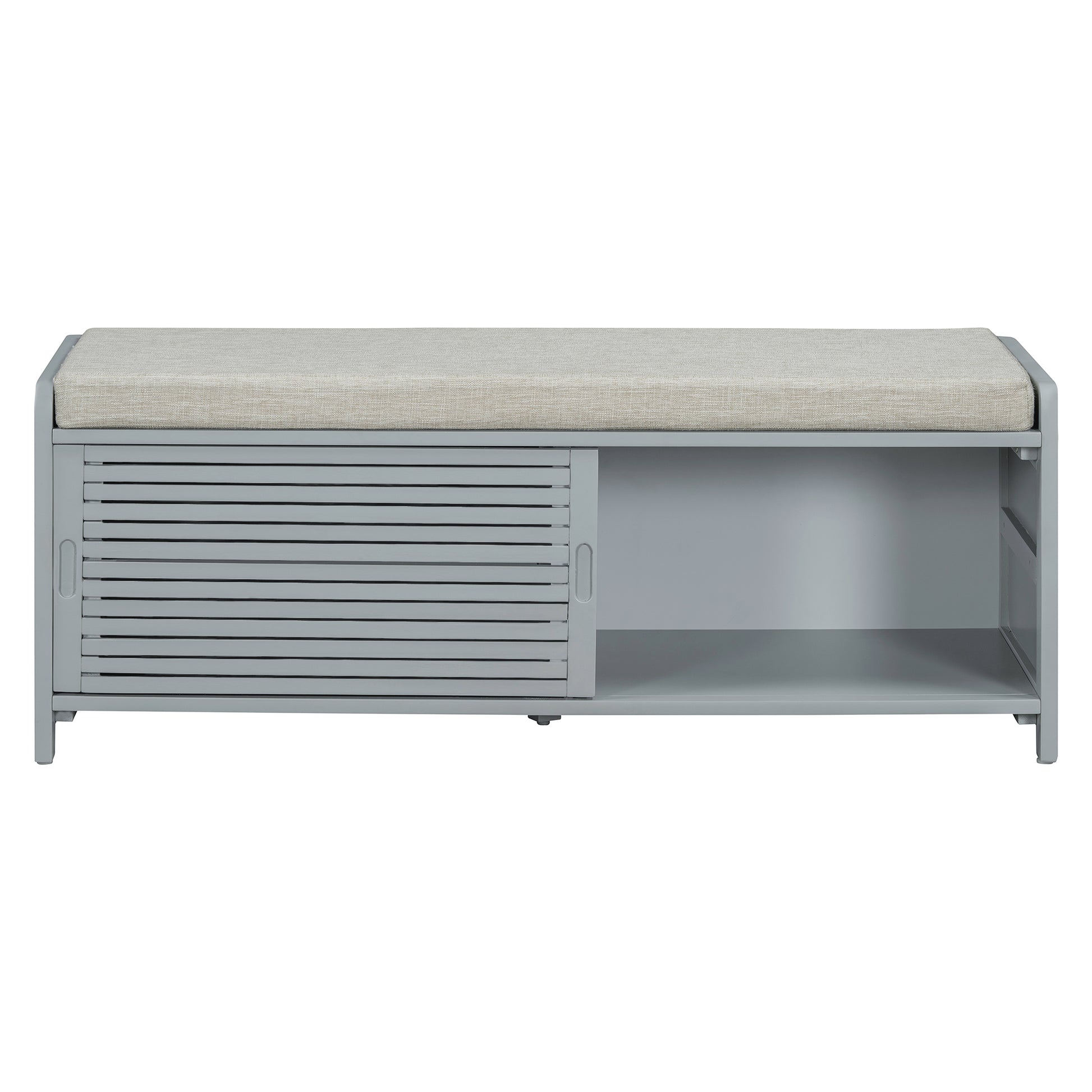 Distressed Shutter Storage Bench With Acacia Veneer For Retro Charm For Living Room, Entryway Grey Grey Mdf