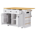 K&K 53Inch Large Kitchen Island With Drop Leaf, Power Outlet, Door Internal Storage Rack, Rolling Kitchen Cart On 5 Wheels With 5 Open Side Racks For Kitchen, Dining Room,White Not Include Bar