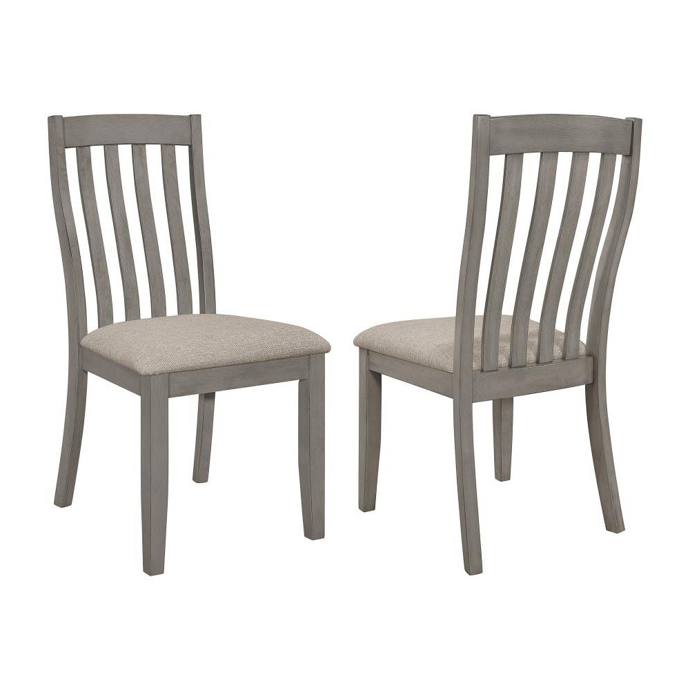 Set Of 2 Dining Chairs With Upholstered Seat In Coastal Grey Solid Grey Dining Room Dining Chairs Slat Back Set Of 2 Mdf