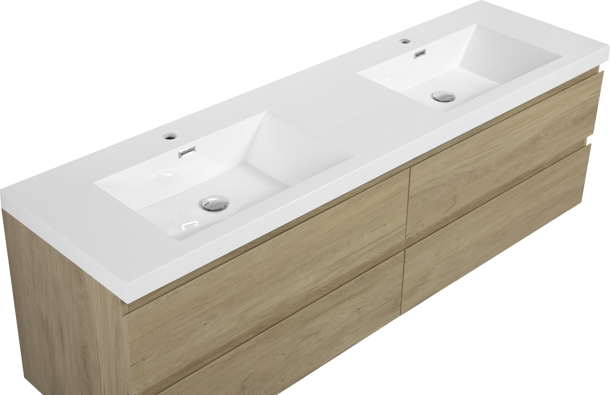 72" Floating Bathroom Vanity With Sink, Modern Wall Mounted Bathroom Storage Vanity Cabinet With Two Resin Top Basin And Four Soft Close Drawers, Natural Oak 24V11 72No 4 Oak Wall Mounted Wood