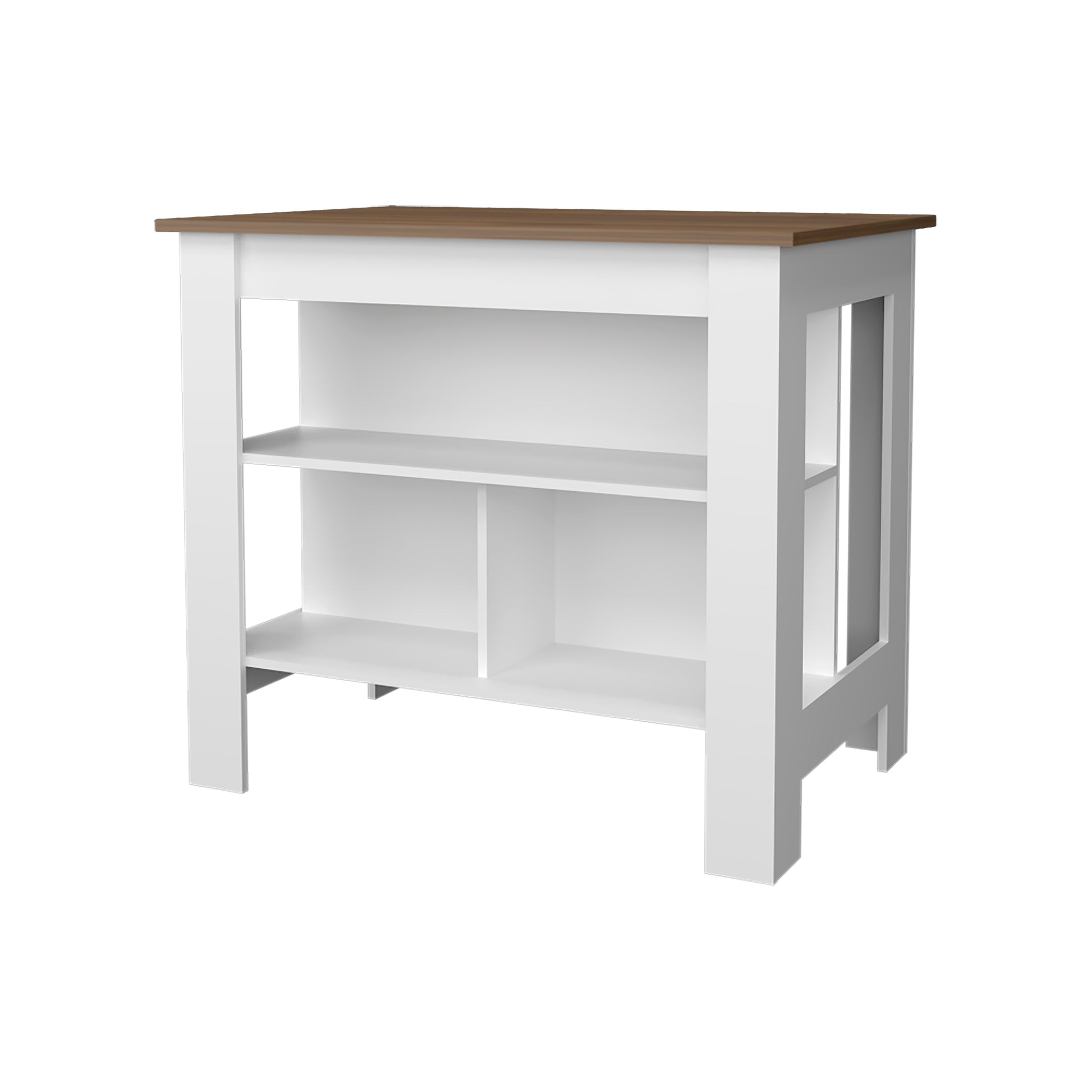 Aztec Kitchen Island In Melamine With Open Storage, Mahogany White Multi Kitchen Minimalist,Modern Rectangular Stationary Kitchen Islands Pine Particle Board Melamine Medium 40 55In