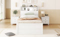 Twin Size Wooden Led Platform Bed With Trundle, With Storage Headboard, With Drawers, White Twin White Plywood