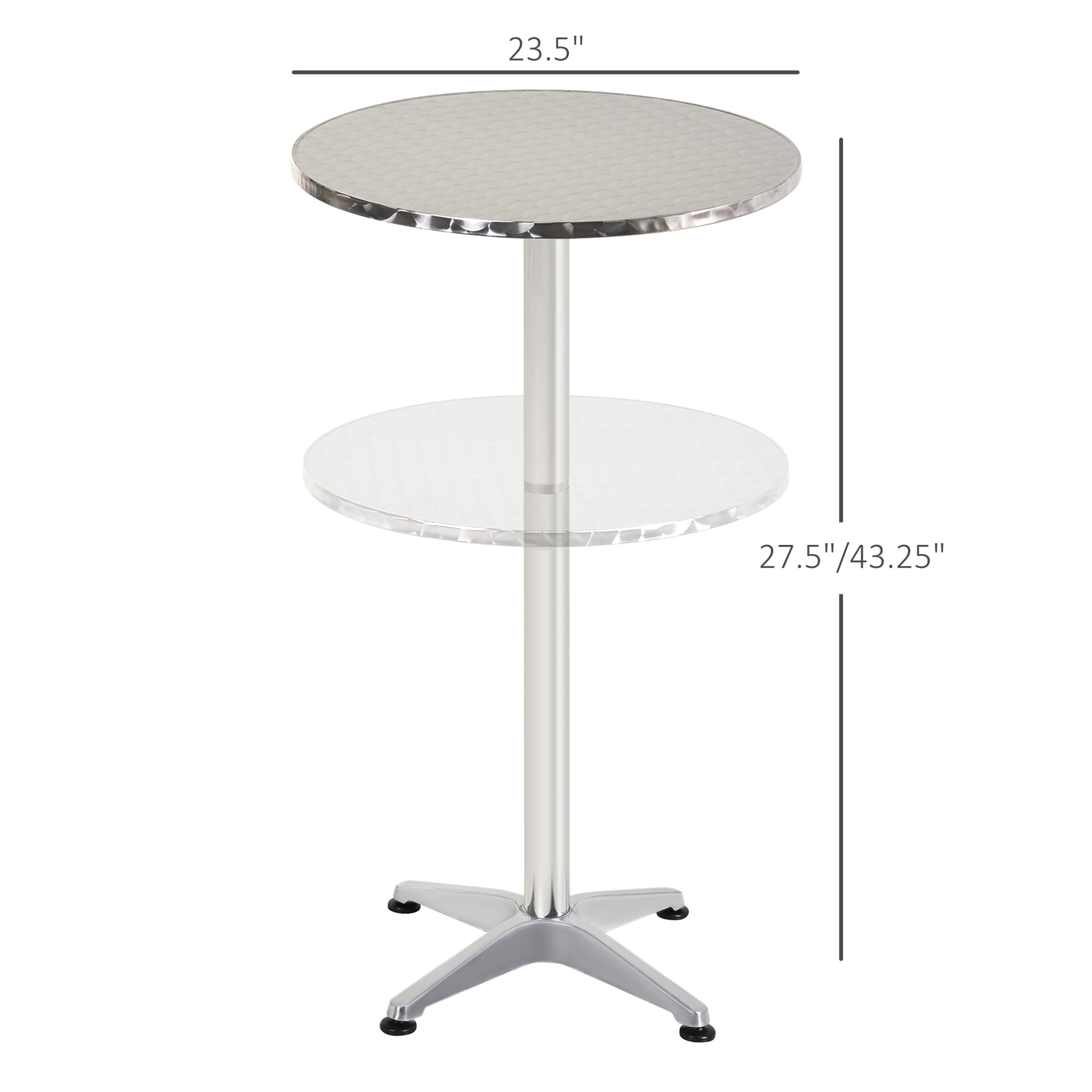 Homcom 24 Inch Round Bar Table 43" H Adjustable Stainless Steel Top Aluminum Frame Home Pub Bistro Silver Stainless Steel