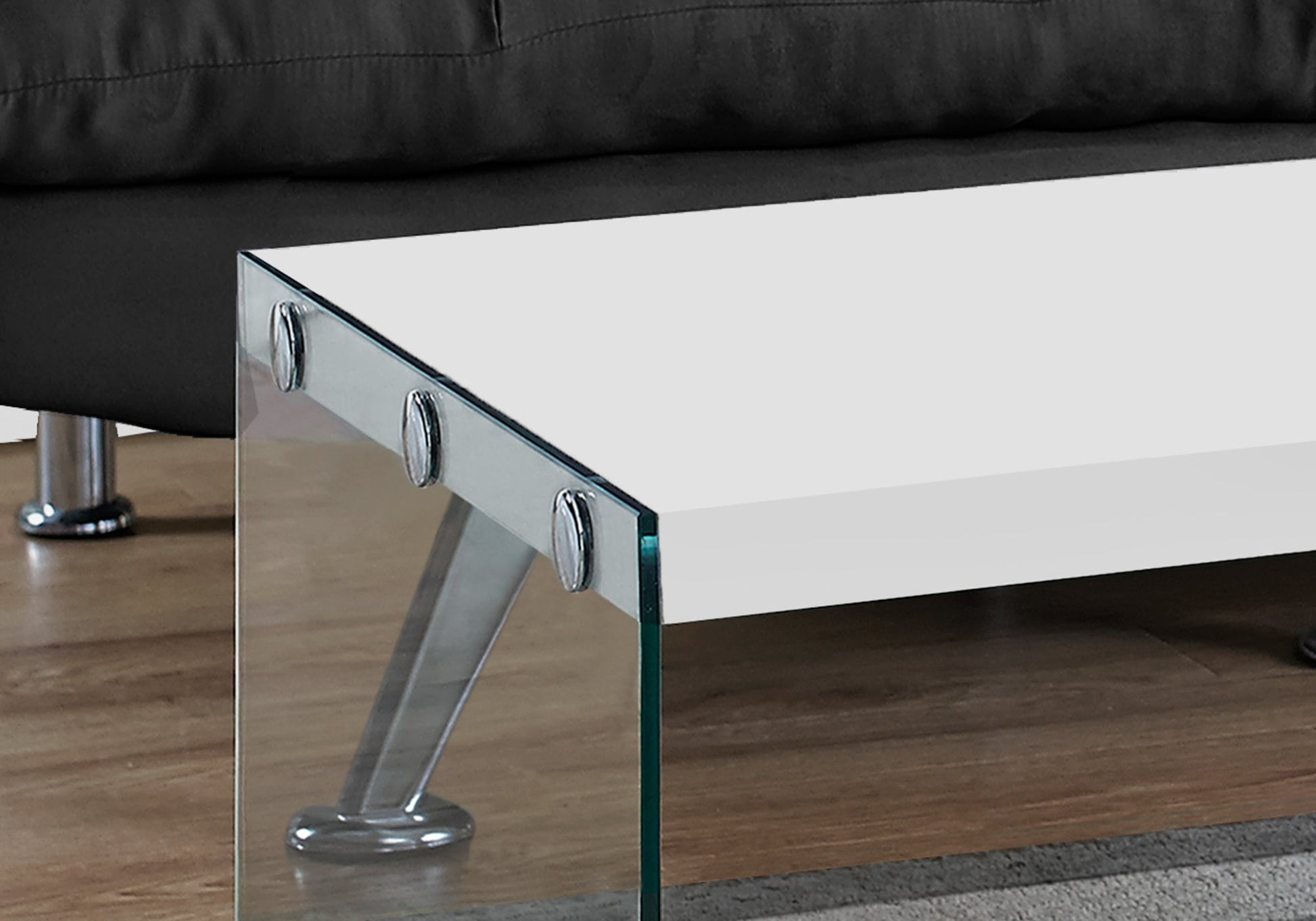 Coffee Table, Accent, Cocktail, Rectangular, Living Room, 44"L, Glossy White Laminate, Clear Tempered Glass, Contemporary, Modern White Mdf