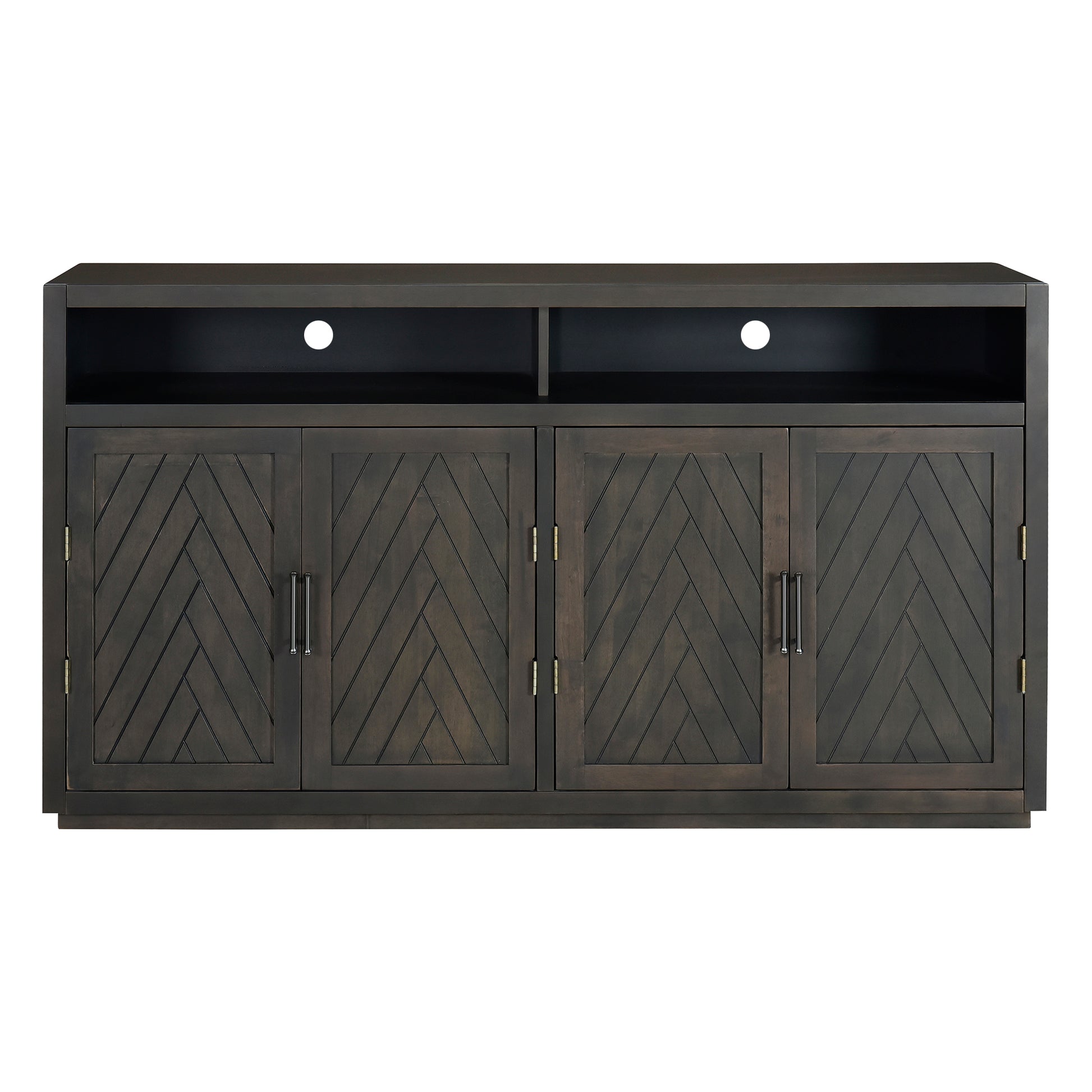 4 Door Classic Sideboard With Open Storage And Adjustable Shelves Perfect For Kitchens, Living Rooms Grey Brown Grey Brown Mdf