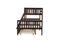 Twin Over Full Rubber Wood Bunk Bed With Trundle, Convertible Ladder And Guardrail, Detachable, Convertible Bed, With Twin Size Trundle ,Espresso Twin Espresso Rubber Wood