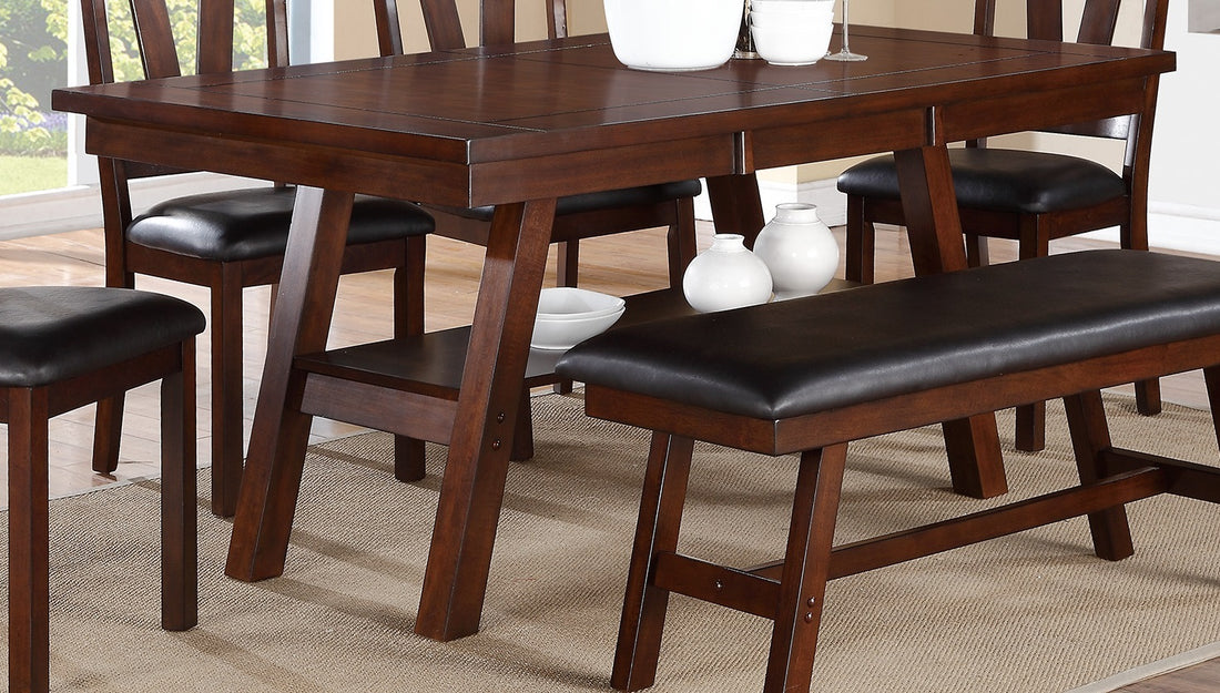 Dining Table 4X Side Chairs 1X Bench 6Pcs Dining Set Walnut Finish Dining Room Furniture Transitional Style Wood Walnut Seats 6 Wood Dining Room Bench Seating Contemporary,Modern,Transitional Rubberwood Rectangular 4 Leg Rectangular Dining Table With