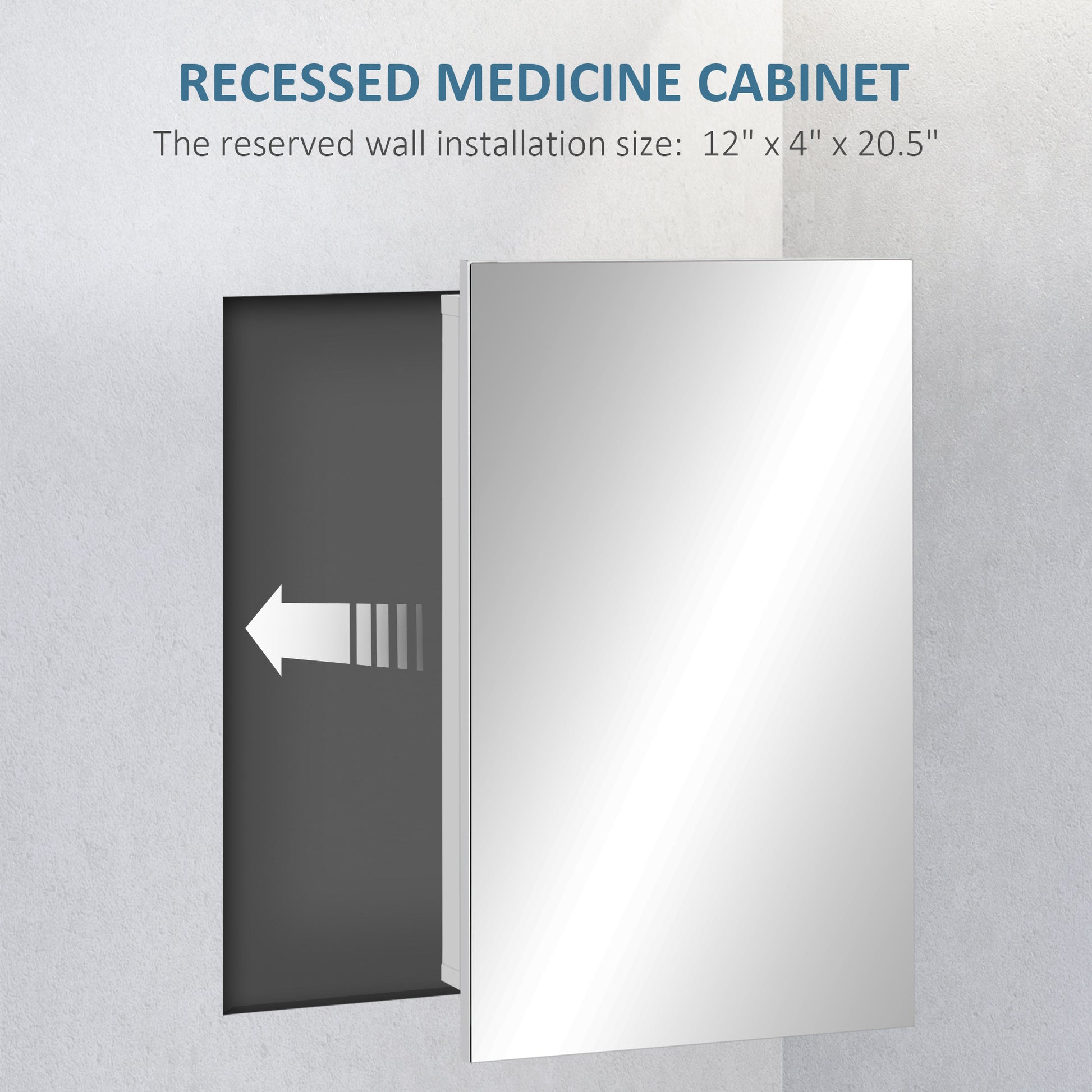 Kleankin Recessed Medicine Cabinet With Mirror, Bathroom Mirror Cabinet Wall Mounted With Single Door And Storage Shelves, White White Stainless Steel