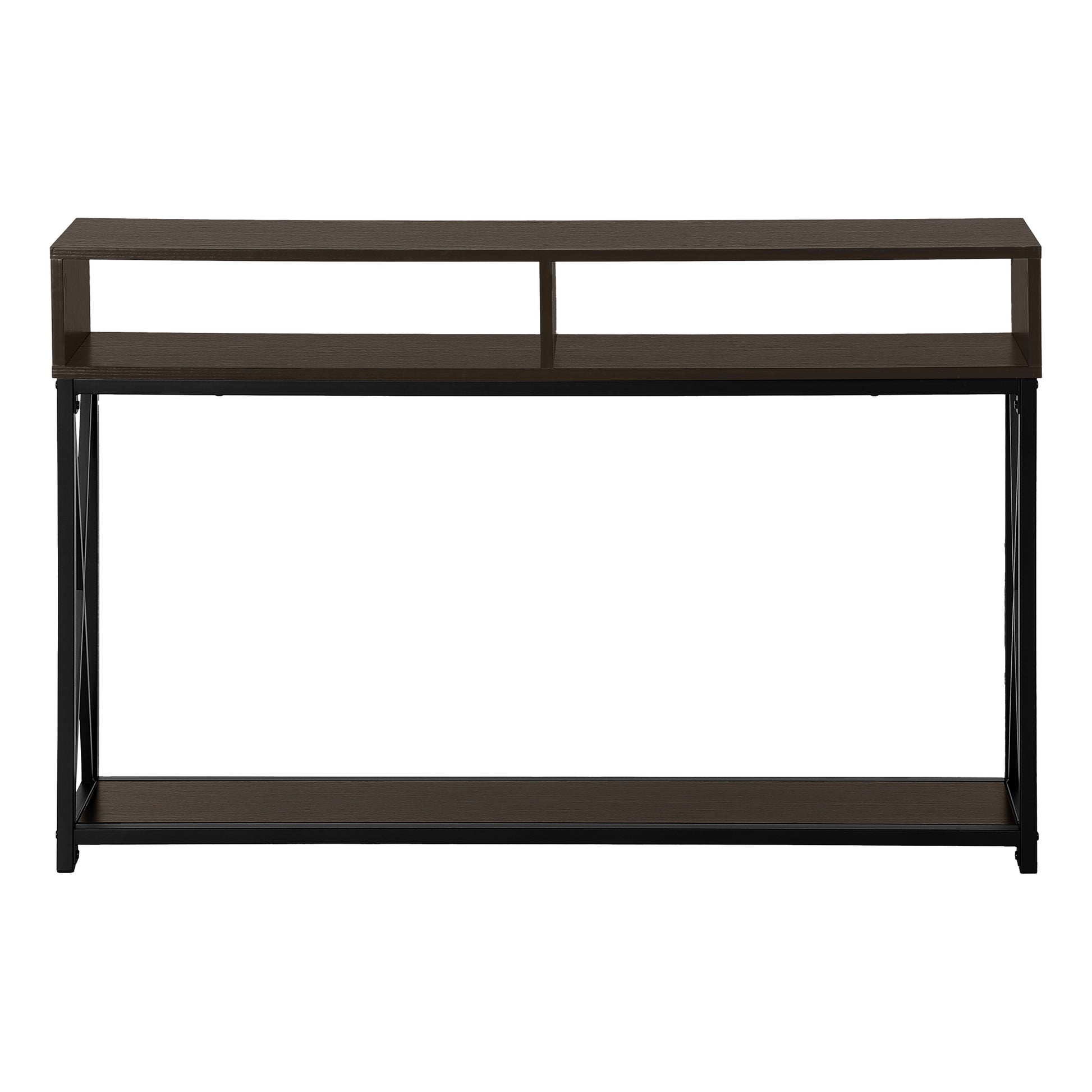 Accent Table, Console, Entryway, Narrow, Sofa, Living Room, Bedroom, Brown Laminate, Black Metal, Contemporary, Modern Espresso Metal