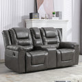 2 Seater Home Theater Recliner Manual Recliner Chair With A Storage Box And Two Cup Holders For Living Room,Bedroom, Grey Grey Foam Pu