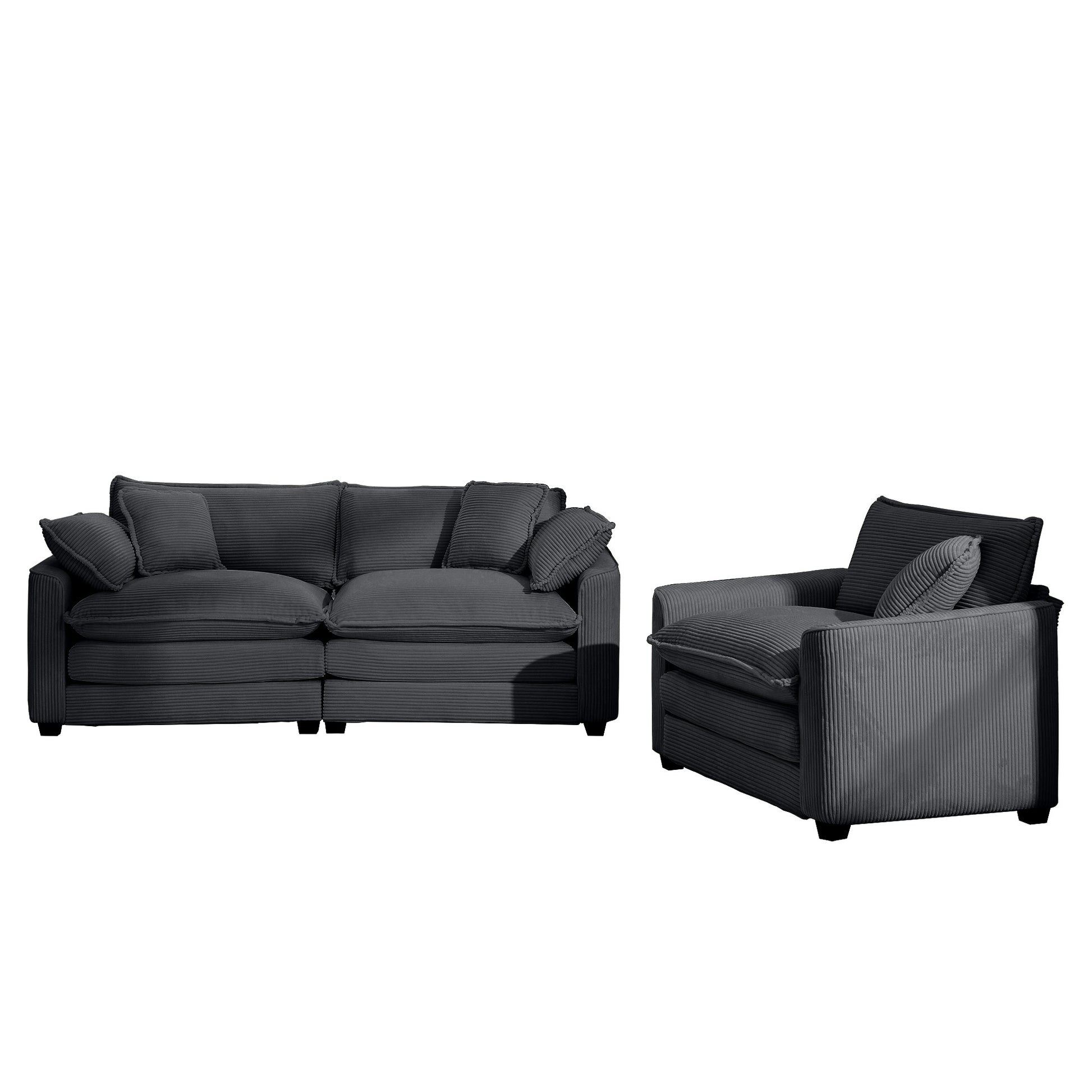 Modern Living Room Sofa Two Piece Set, Suitable For Living Room And Bedroom Sofa Set, Consists Of A Single Seat And A 3 Seater Sofas, Grey Corduroy Grey Corduroy 3 Seat