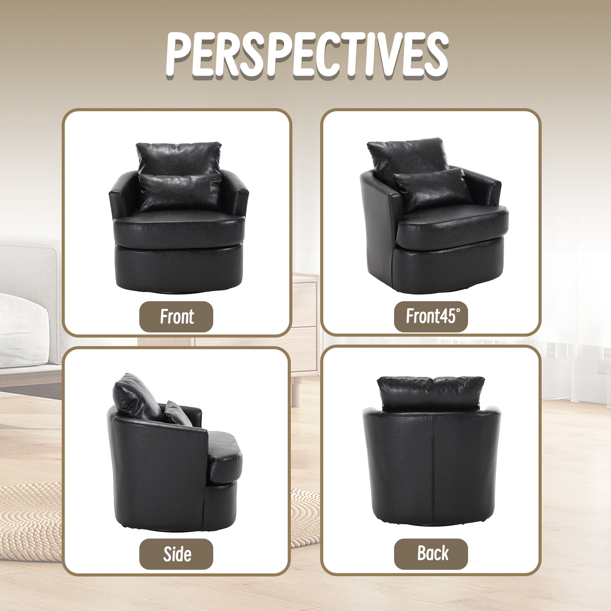 Coolmore Swivel Barrel Chair, Comfy Round Accent Sofa Chair For Living Room, 360 Degree Swivel Barrel Club Chair, Leisure Arm Chair For Nursery, Hotel, Bedroom, Office, Lounge Black Pu Black Pu