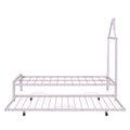 Twin Size Metal Platform Bed With Twin Size Trundle,House Shaped Headboard Design, Pink Twin Pink Metal