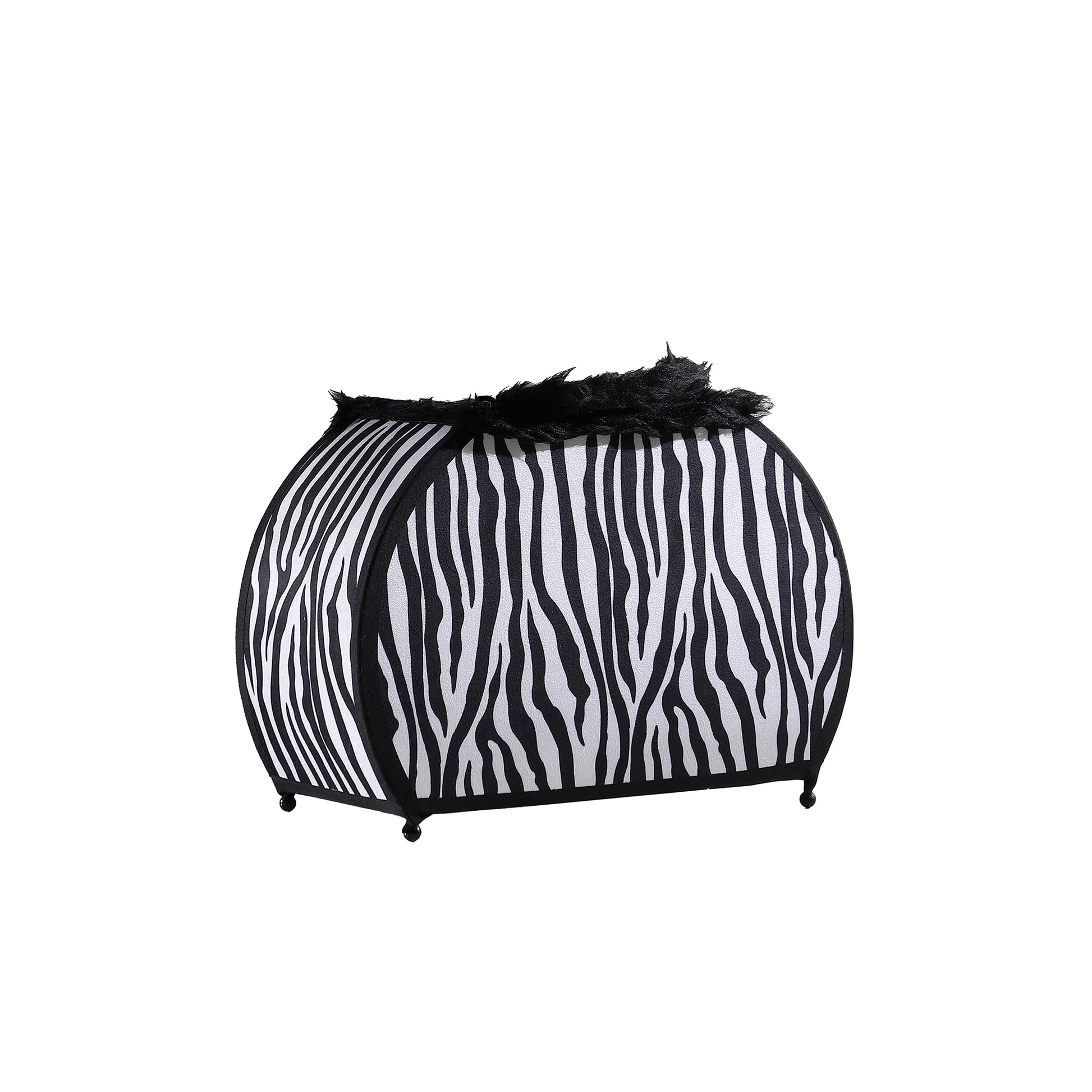 11.75" In Zebra Animal Print Purse W Black Faux Handle Table Lamp Black White Fabric Metal